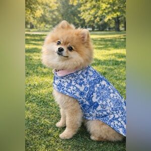 🧵 HANDMADE Blue and White Dog Quilt Coat XS/S